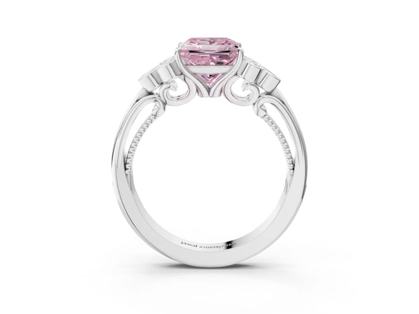 Platinum Princess Cut Engagement Ring Setting for Fancy Pink Center with Bezel-Set Shoulder Clusters