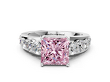 White gold Fancy Pink Princess  Cut Diamond Engagement Ring with Pavé Band and Four-Prong Setting_3