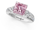 White gold Fancy Pink Princess  Cut Diamond Engagement Ring with Pavé Band and Four-Prong Setting_4