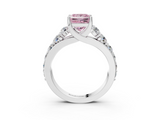 White gold Fancy Pink Princess  Cut Diamond Engagement Ring with Pavé Band and Four-Prong Setting_6