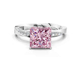 White gold Fancy Pink Princess Cut Diamond Engagement Ring with Side Stone Accents and Four-Prong Setting_108