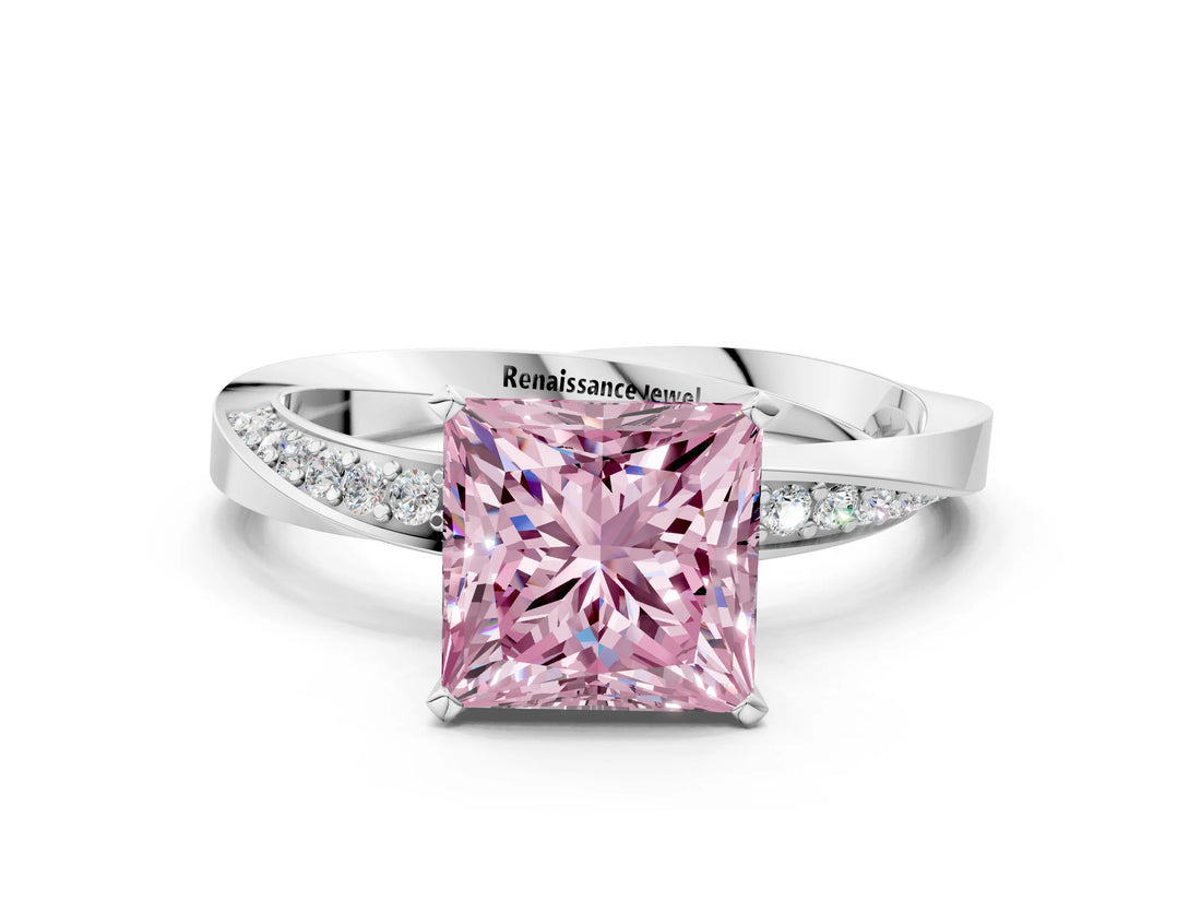 White gold Fancy Pink Princess Cut Diamond Engagement Ring with Side Stone Accents and Four-Prong Setting_24