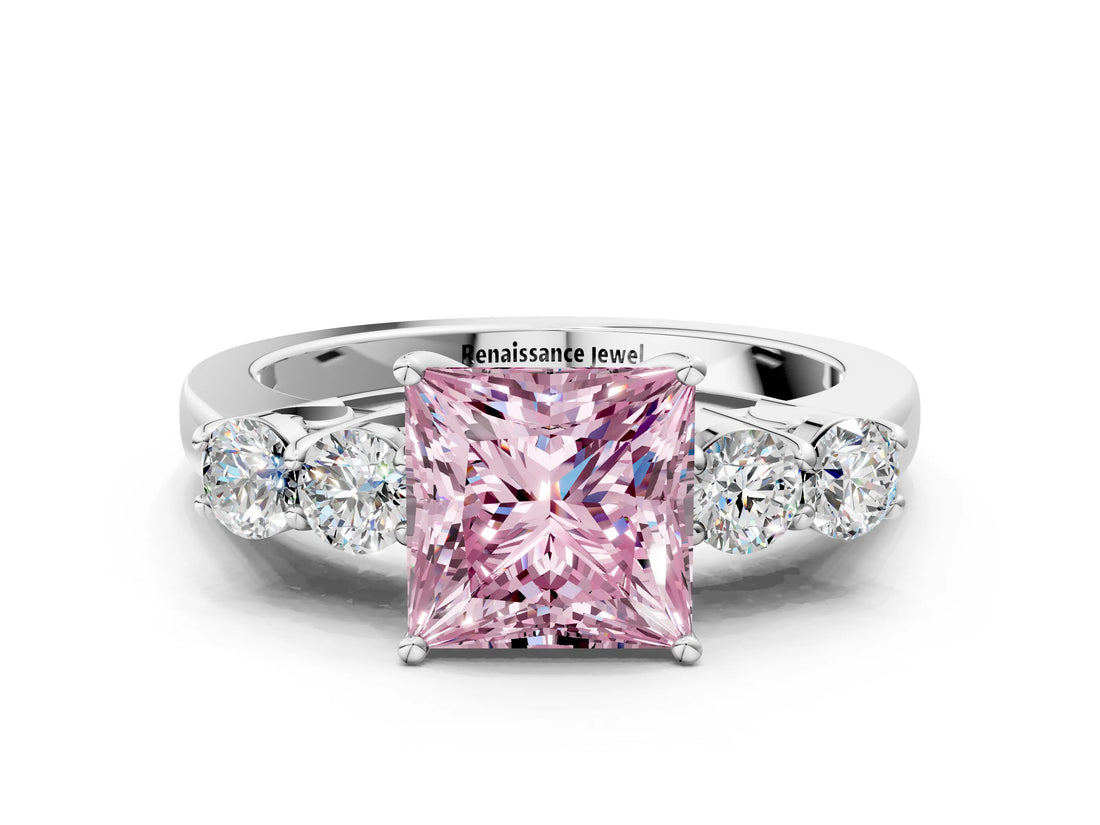 White gold Fancy Pink Princess  Cut Diamond Five-Stone Prong Set White Gold Ring_48