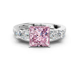 White gold Fancy Pink Princess  Cut Diamond Five-Stone Prong Set White Gold Ring_48