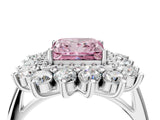 White gold Fancy Pink Princess Cut Diamond Floral Double Halo Engagement Ring with Prong Setting_41