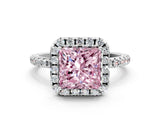 White gold Fancy Pink Princess  Cut Diamond Floral Halo Engagement Ring with Pavé Band and Prong Setting_29