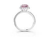 White gold Fancy Pink Princess  Cut Diamond Floral Halo Engagement Ring with Pavé Band and Prong Setting_32