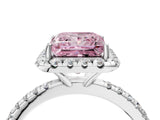 White gold Fancy Pink Princess  Cut Diamond Floral Halo Engagement Ring with Pavé Band and Prong Setting_33