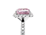 White gold Fancy Pink Princess  Cut Diamond Floral Halo Engagement Ring with Pavé Band and Prong Setting_34