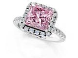 White gold Fancy Pink Princess  Cut Diamond Floral Halo Engagement Ring with Pavé Band and Prong Setting_35