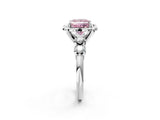 White gold Fancy Pink Princess  Cut Diamond Floral Halo Engagement Ring with Shared Prong Setting 2