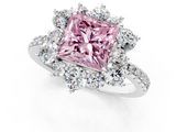 White gold Fancy Pink Princess  Cut Diamond Floral Halo Pave Band with Prong Setting_1
