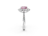 White gold Fancy Pink Princess  Cut Diamond Floral Halo Pave Band with Prong Setting_2