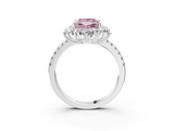 White gold Fancy Pink Princess  Cut Diamond Floral Halo Pave Band with Prong Setting_3