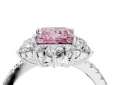 White gold Fancy Pink Princess  Cut Diamond Floral Halo Pave Band with Prong Setting_4
