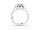 White gold Fancy Pink Princess Cut Diamond Floral Halo Ring with Pavé Band and Prong Setting_10