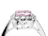 White gold Fancy Pink Princess Cut Diamond Floral Halo Ring with Pavé Band and Prong Setting_11