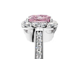 White gold Fancy Pink Princess Cut Diamond Floral Halo Ring with Pavé Band and Prong Setting_12