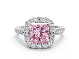 White gold Fancy Pink Princess Cut Diamond Floral Halo Ring with Pavé Band and Prong Setting_7