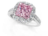 White gold Fancy Pink Princess Cut Diamond Floral Halo Ring with Pavé Band and Prong Setting_8