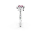 White gold Fancy Pink Princess Cut Diamond Floral Halo Ring with Pavé Band and Prong Setting_9