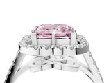 White gold Fancy Pink Princess Cut Diamond Floral Halo Split Shank Prong Setting Ring_10