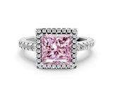 White gold Fancy Pink Princess Cut Diamond Halo Engagement Ring with Pavé Band and Prong Setting_51