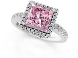 White gold Fancy Pink Princess Cut Diamond Halo Engagement Ring with Pavé Band and Prong Setting_52