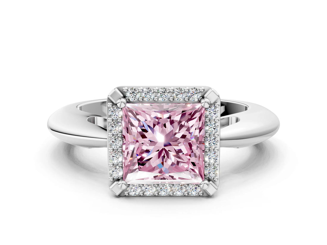 White gold Fancy Pink Princess  Cut Diamond Halo Engagement Ring with Split Shank and Four-Prong Setting_29