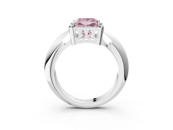 White gold Fancy Pink Princess  Cut Diamond Halo Engagement Ring with Split Shank and Four-Prong Setting