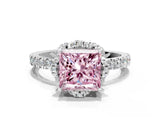 White gold Fancy Pink Princess Cut Diamond Halo Pave Band with Four-Prong Setting_3