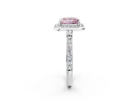 White gold Fancy Pink Princess Cut Diamond Halo Ring with Bezel Frame and Pavé Band_2