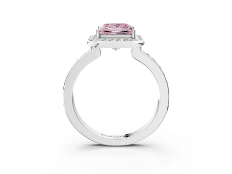 White gold Fancy Pink Princess Cut Diamond Halo Ring with Bezel Frame and Pavé Band_3
