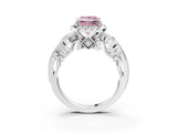 White gold Fancy Pink Princess Cut Diamond Halo Ring with Milgrain Pavé Band and Four-Prong Setting_32