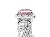 White gold Fancy Pink Princess Cut Diamond Halo Ring with Milgrain Pavé Band and Four-Prong Setting_34