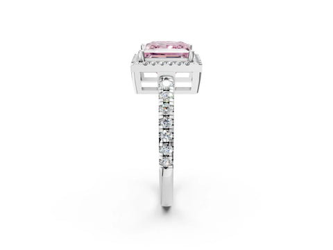 White gold Fancy Pink Princess Cut Diamond Halo Ring with Pavé Band and Four-Prong Setting_14