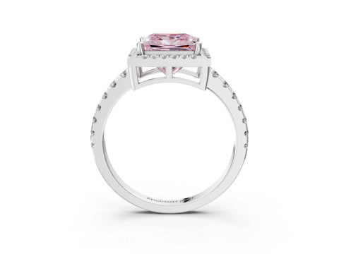 White gold Fancy Pink Princess Cut Diamond Halo Ring with Pavé Band and Four-Prong Setting_15