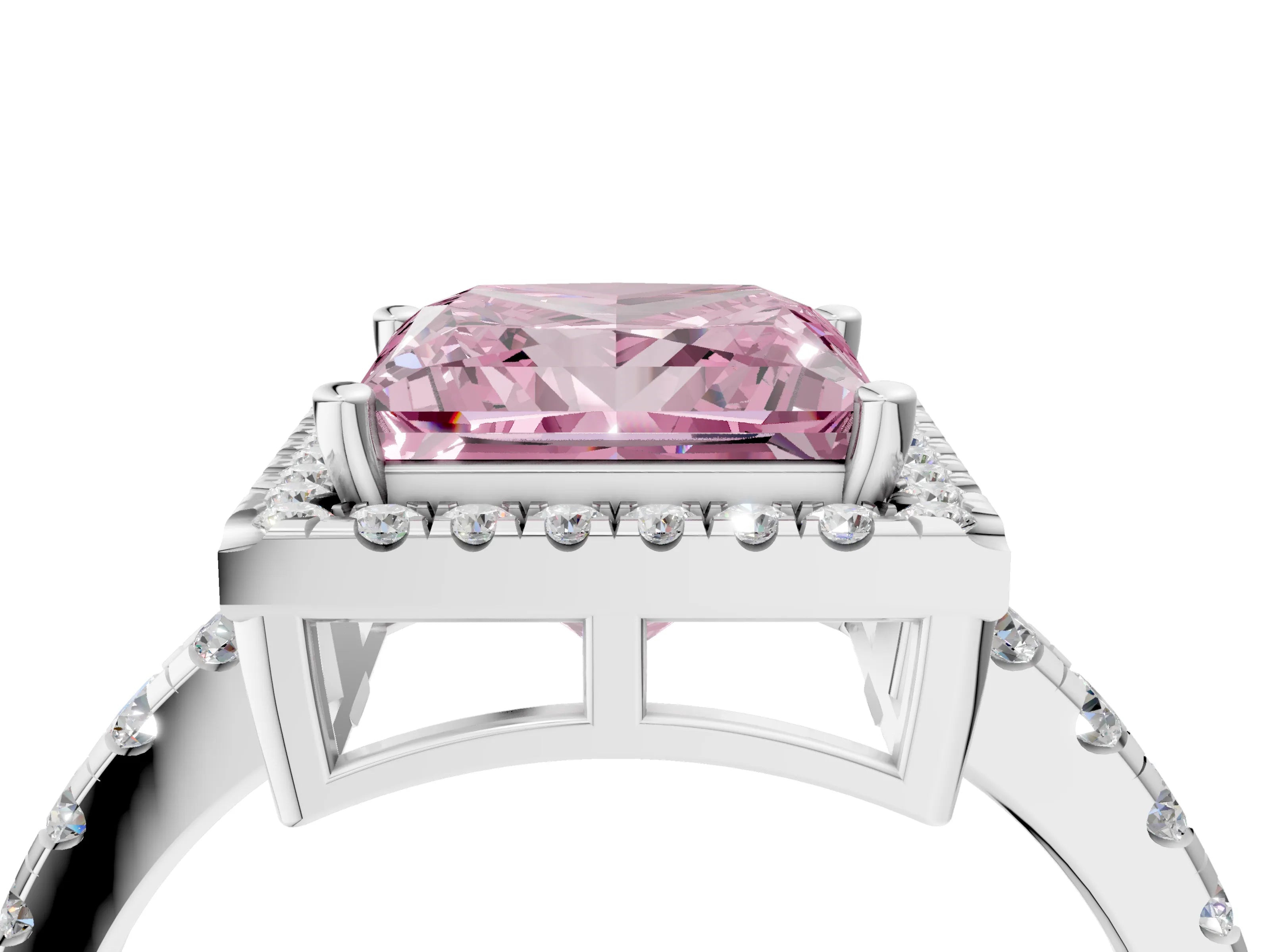 White gold Fancy Pink Princess Cut Diamond Halo Ring with Pavé Band and Four-Prong Setting_16