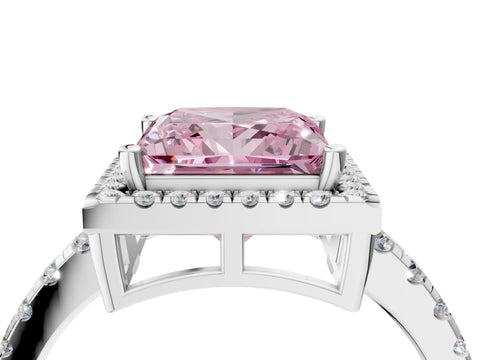 White gold Fancy Pink Princess Cut Diamond Halo Ring with Pavé Band and Four-Prong Setting_16