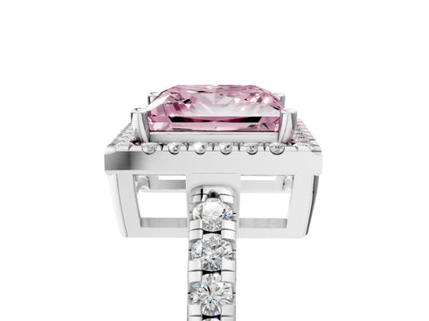 White gold Fancy Pink Princess Cut Diamond Halo Ring with Pavé Band and Four-Prong Setting_17