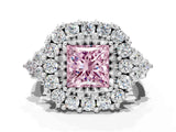 White gold Fancy Pink Princess Cut Diamond Halo Ring with Pavé Band and Four-Prong Setting_29