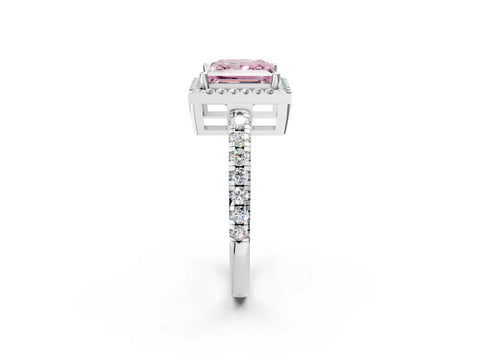 White gold Fancy Pink Princess Cut Diamond Halo Ring with Pavé Band and Four-Prong Setting_2