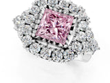 White gold Fancy Pink Princess Cut Diamond Halo Ring with Pavé Band and Four-Prong Setting_30