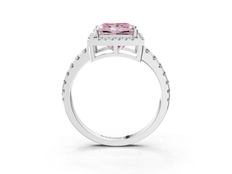 White gold Fancy Pink Princess Cut Diamond Halo Ring with Pavé Band and Four-Prong Setting_3