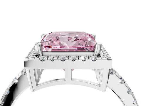 White gold Fancy Pink Princess Cut Diamond Halo Ring with Pavé Band and Four-Prong Setting_4