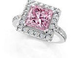 White gold Fancy Pink Princess Cut Diamond Halo Ring with Pavé Band and Prong Setting_1