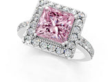 White gold Fancy Pink Princess Cut Diamond Halo Ring with Pavé Band and Prong Setting_13