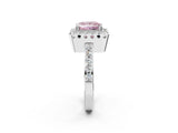 White gold Fancy Pink Princess Cut Diamond Halo Ring with Pavé Band and Prong Setting_14
