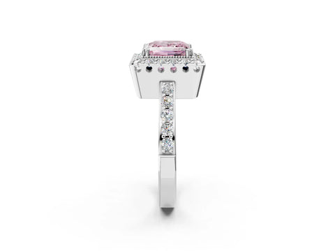 White gold Fancy Pink Princess Cut Diamond Halo Ring with Pavé Band and Prong Setting_14