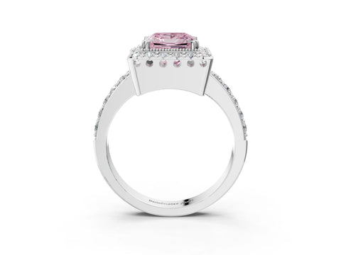 White gold Fancy Pink Princess Cut Diamond Halo Ring with Pavé Band and Prong Setting_15